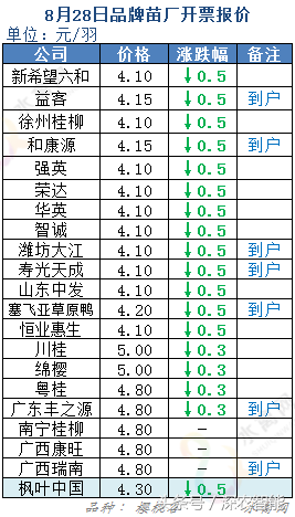 「水禽日报」跳空下行，鸭苗暴跌——8月28日行情走势简析