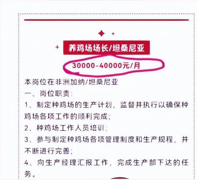 企业招人去非洲养鸡月薪4万，专家回应：如果是普通养殖人员，每月工资只有1000多元，但当地不加班