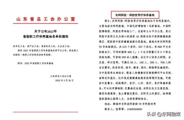 喜报！东阿阿胶·阿胶世界获评2023年省级职工疗休养基地