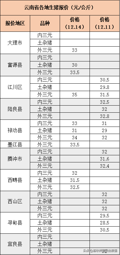 「报价」2020年12月14日西南地区生猪、仔猪、鸡蛋价格