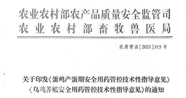 速看！农业农村部发布蛋鸡、乌鸡用药管控指导意见，这21种（类）药物禁用