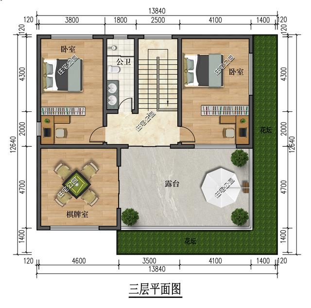 露台+挑空客厅，13×12米三层现代别墅，采光通风不受限