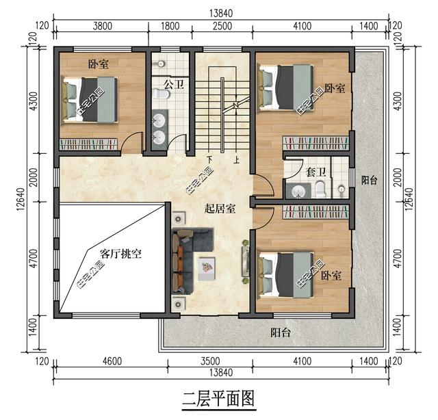 露台+挑空客厅，13×12米三层现代别墅，采光通风不受限