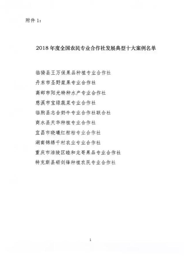 2018年度全国百强农民专业合作社和十大典型案例公布（附名单）