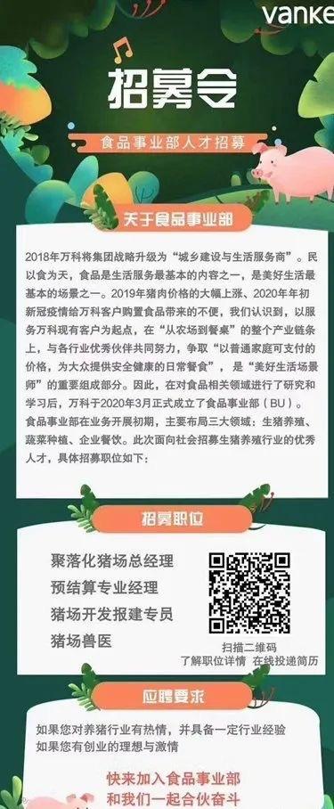 万科也要养猪了？在深圳招聘猪场总经理，月薪3万