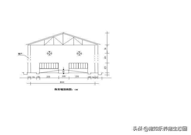 猪舍、猪场的平面图；刨面图及100头母猪的栏位计算参考