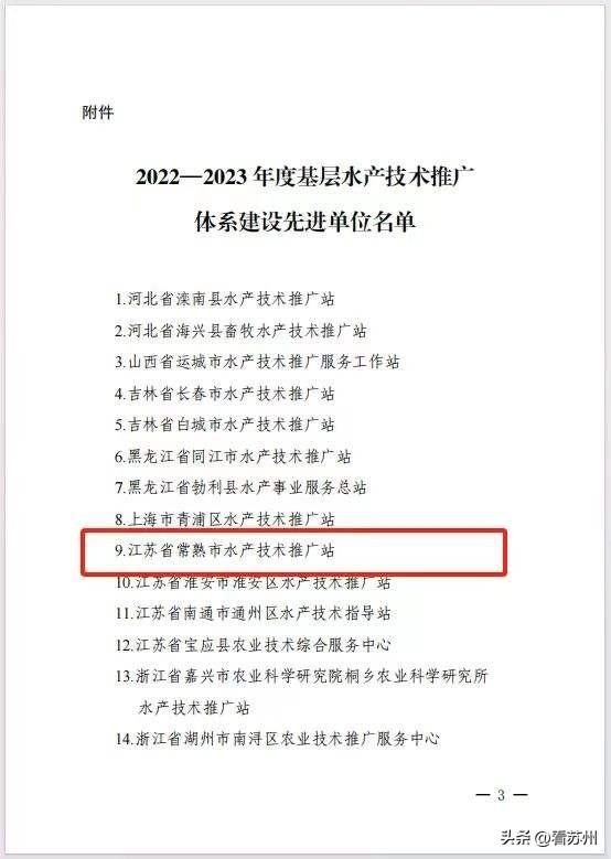 常熟市水产技术推广站获评全国先进