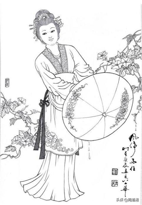 「黑白线稿」古风美人白描线稿素材（附人物五官画法）