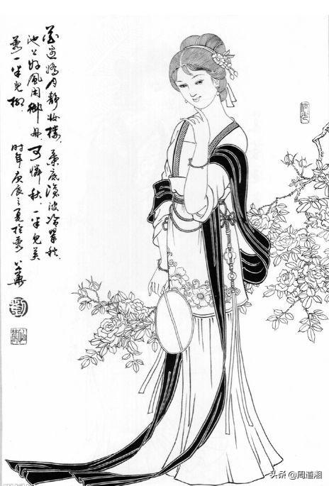 「黑白线稿」古风美人白描线稿素材（附人物五官画法）