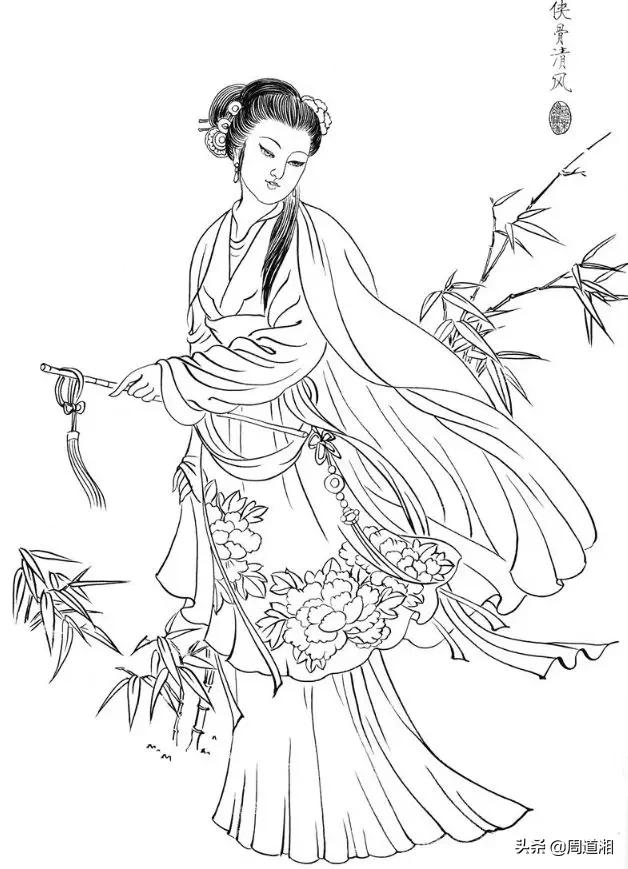 「黑白线稿」古风美人白描线稿素材（附人物五官画法）