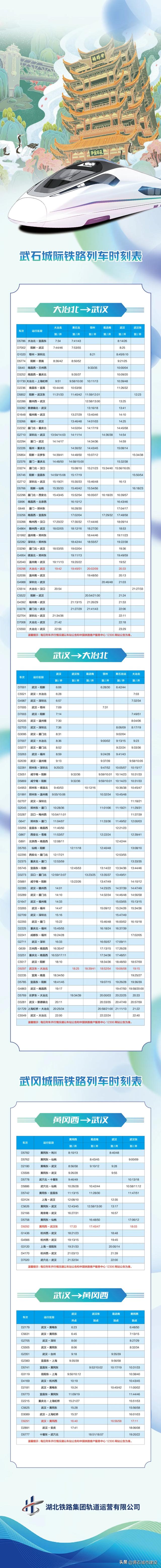 事关黄石北站、大冶北站！最新列车时刻表出炉