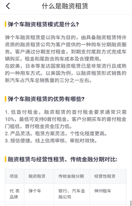 以弹个车为主的三大汽车融资租赁平台，谁更清楚地表明模式的不同